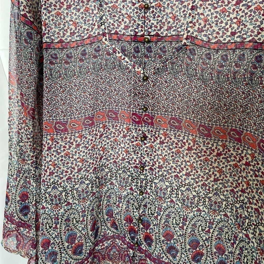 Converse One Star Women's Sheer Button Down Bohemian Paisley Long Sleeve Tunic   - Picture 2 of 6
